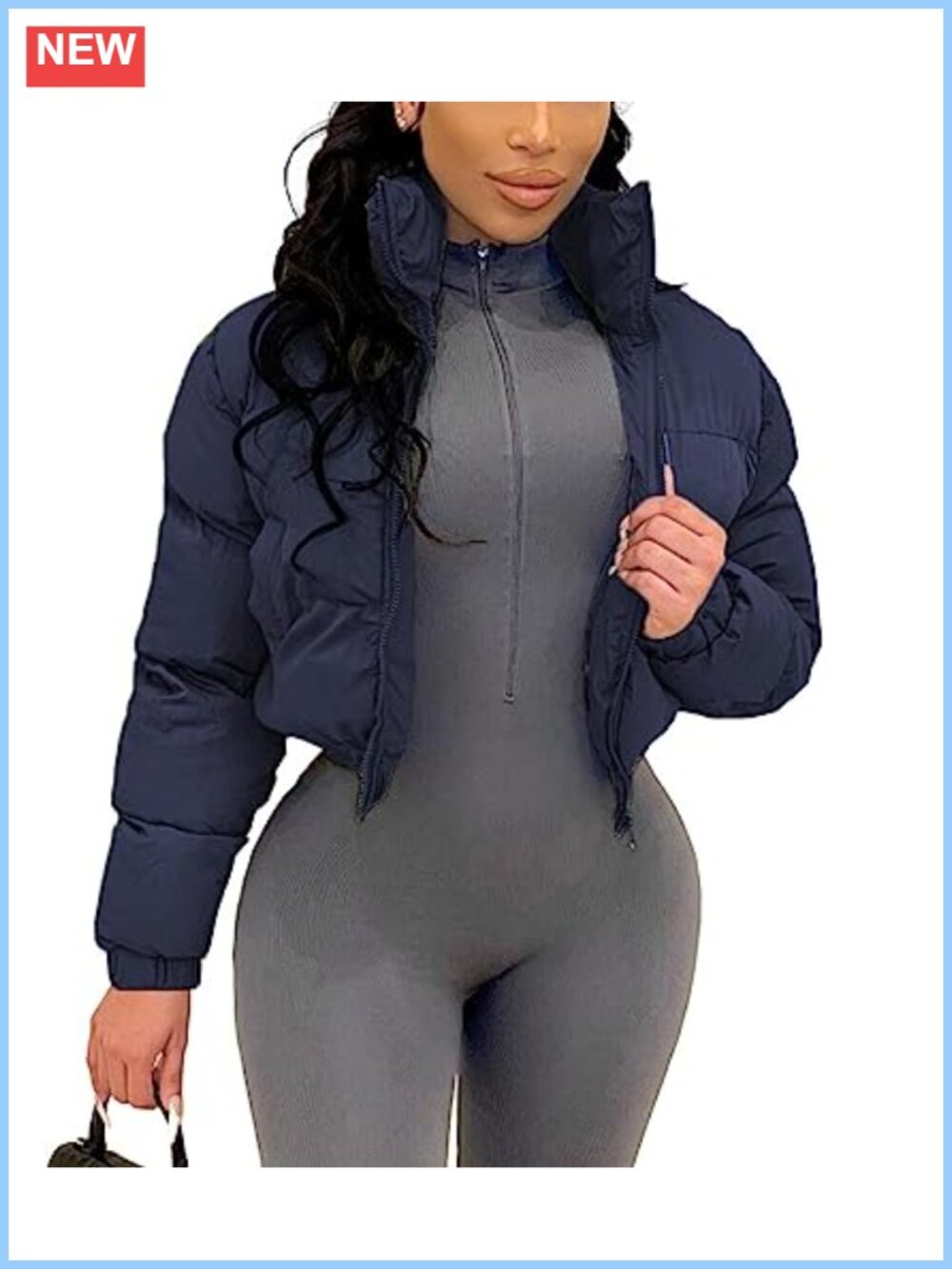 Quilted Cropped Puffer Jacket Zip Up Warm Lightweight Womens Winter Coat